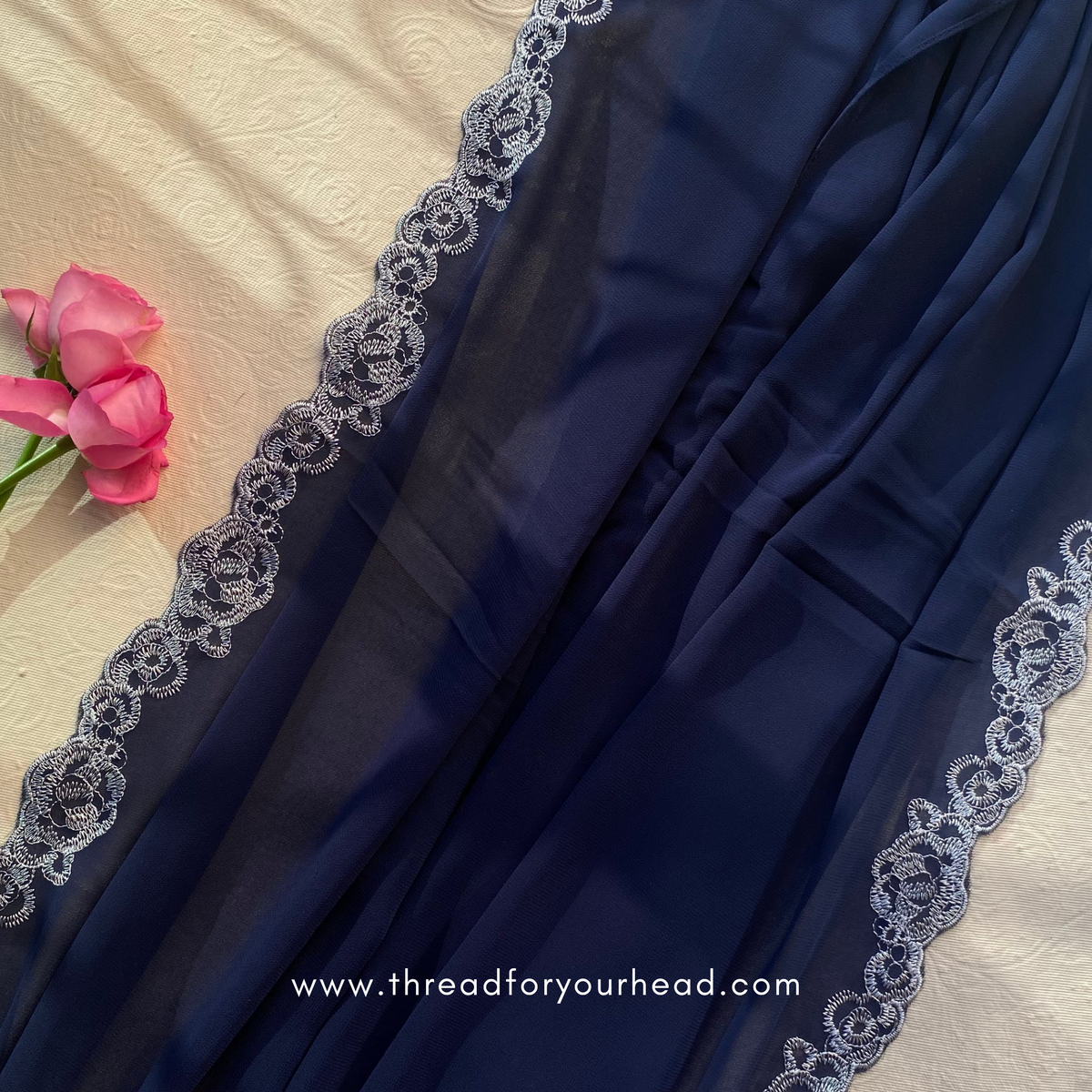 Navy- Rosette Embroided