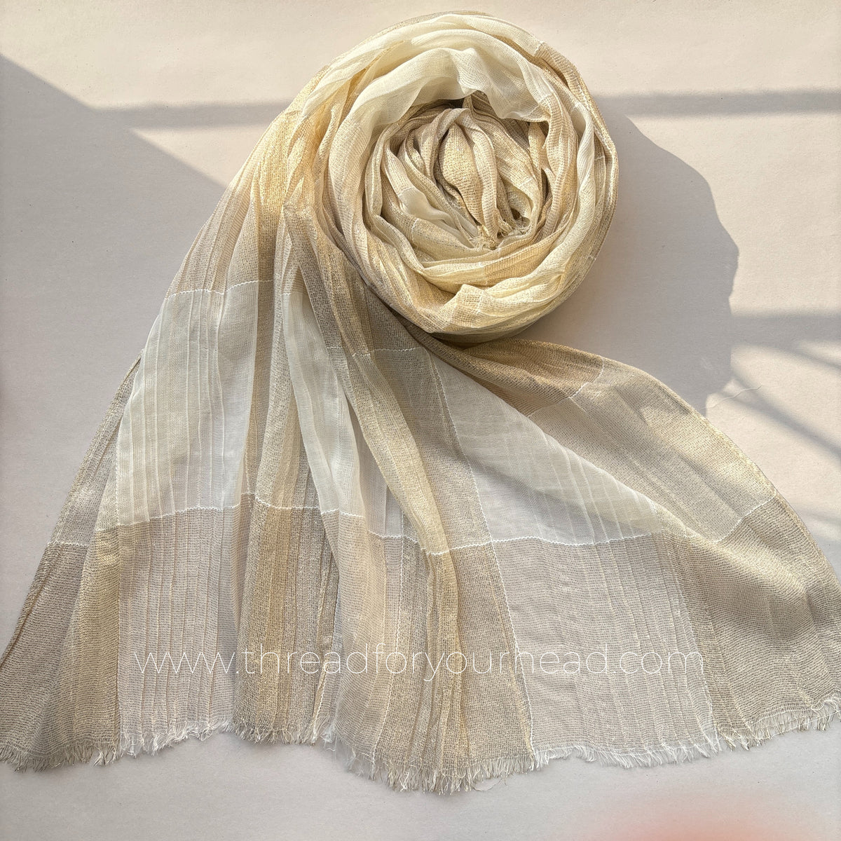 Offwhite -Ombre Pleated Shimmer Hijab