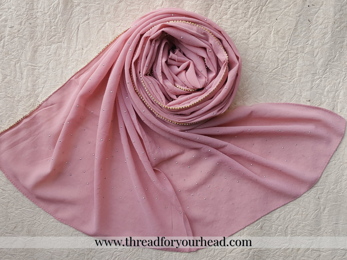 Luxury Rhinestone Diamond Hijab - Nude Pink