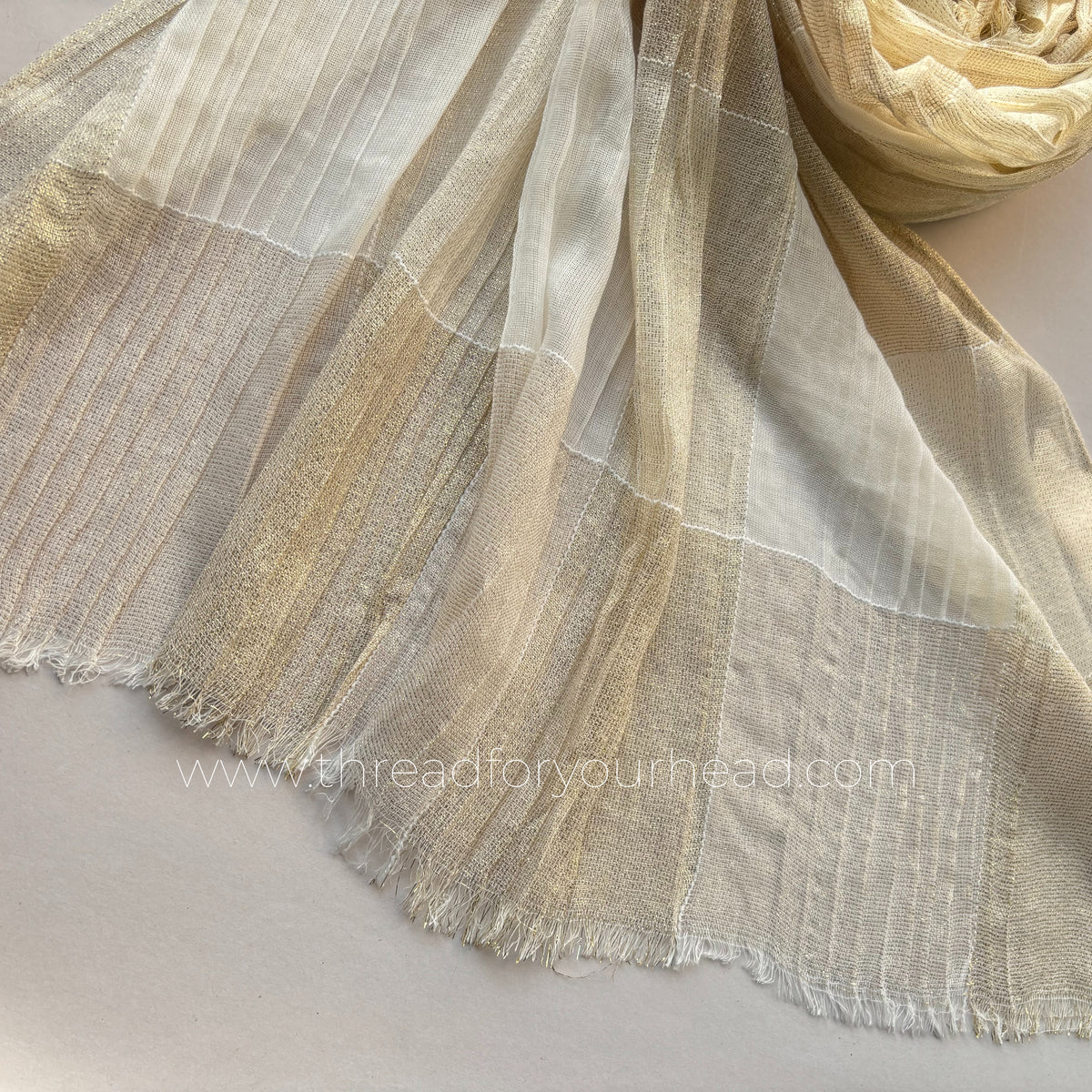 Offwhite -Ombre Pleated Shimmer Hijab