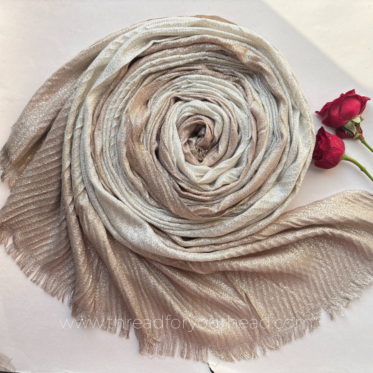 Metallic gold -Ombre Pleated Shimmer Hijab