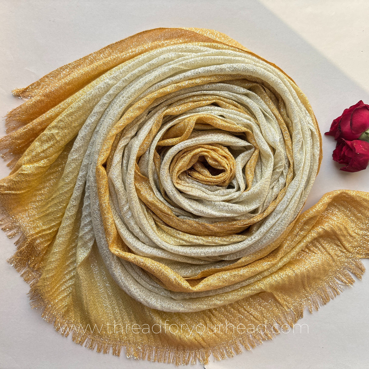 Gold -Ombre Pleated Shimmer Hijab