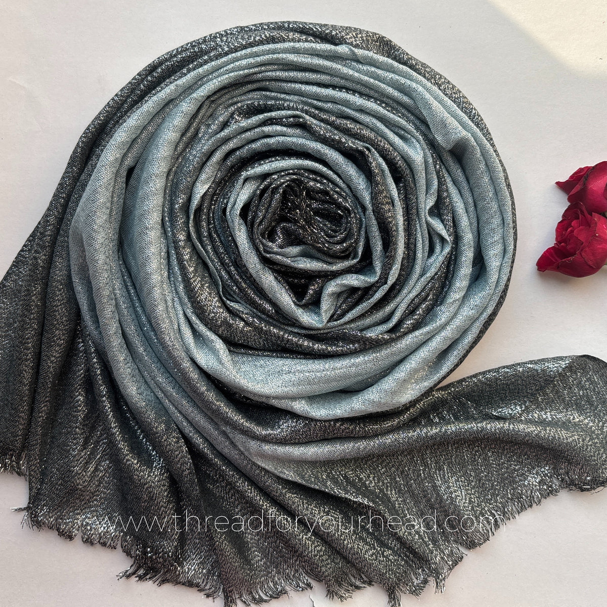 Teal- Ombre Pleated Shimmer Hijab