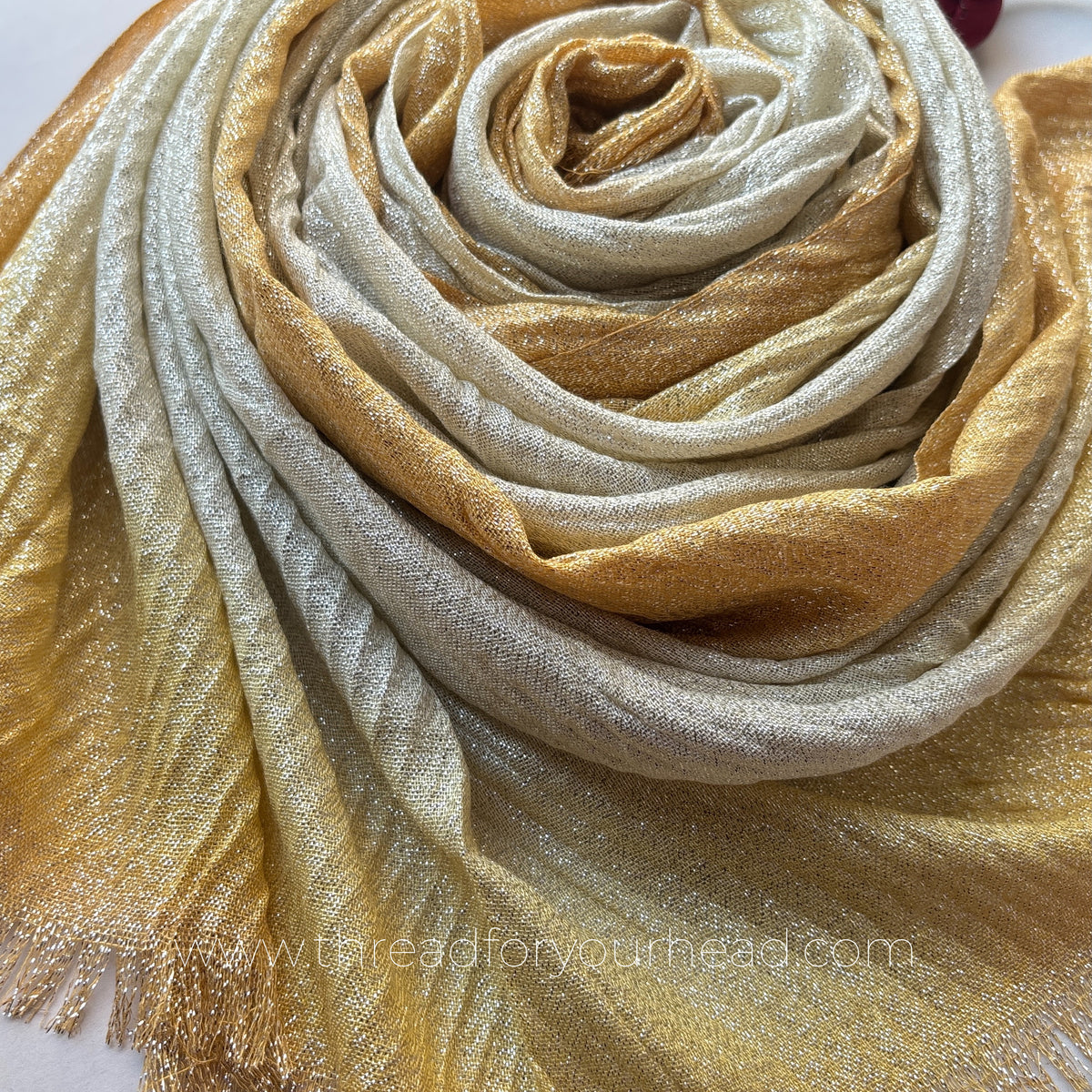 Gold -Ombre Pleated Shimmer Hijab