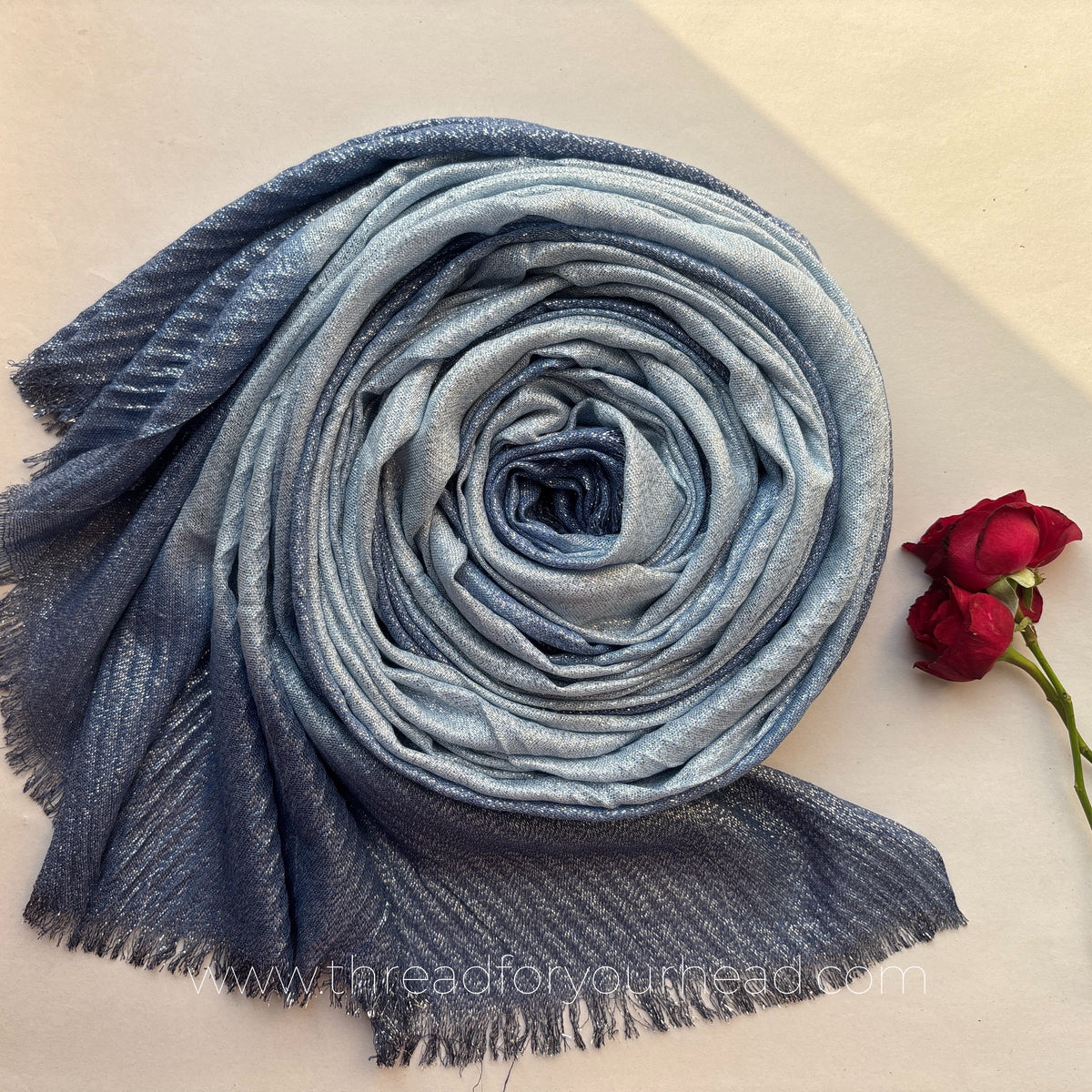 Indigo -Ombre Pleated Shimmer Hijab