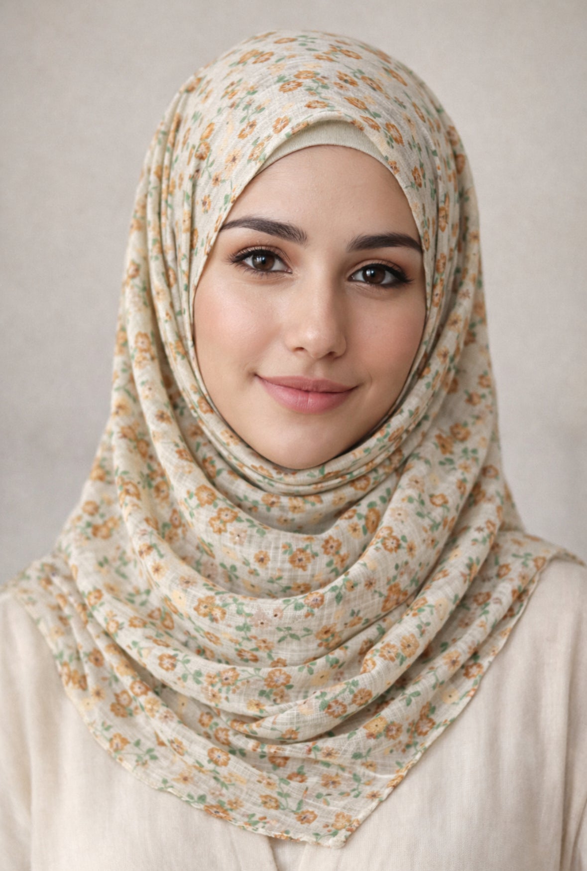 Printed Floral Cotton - Beige
