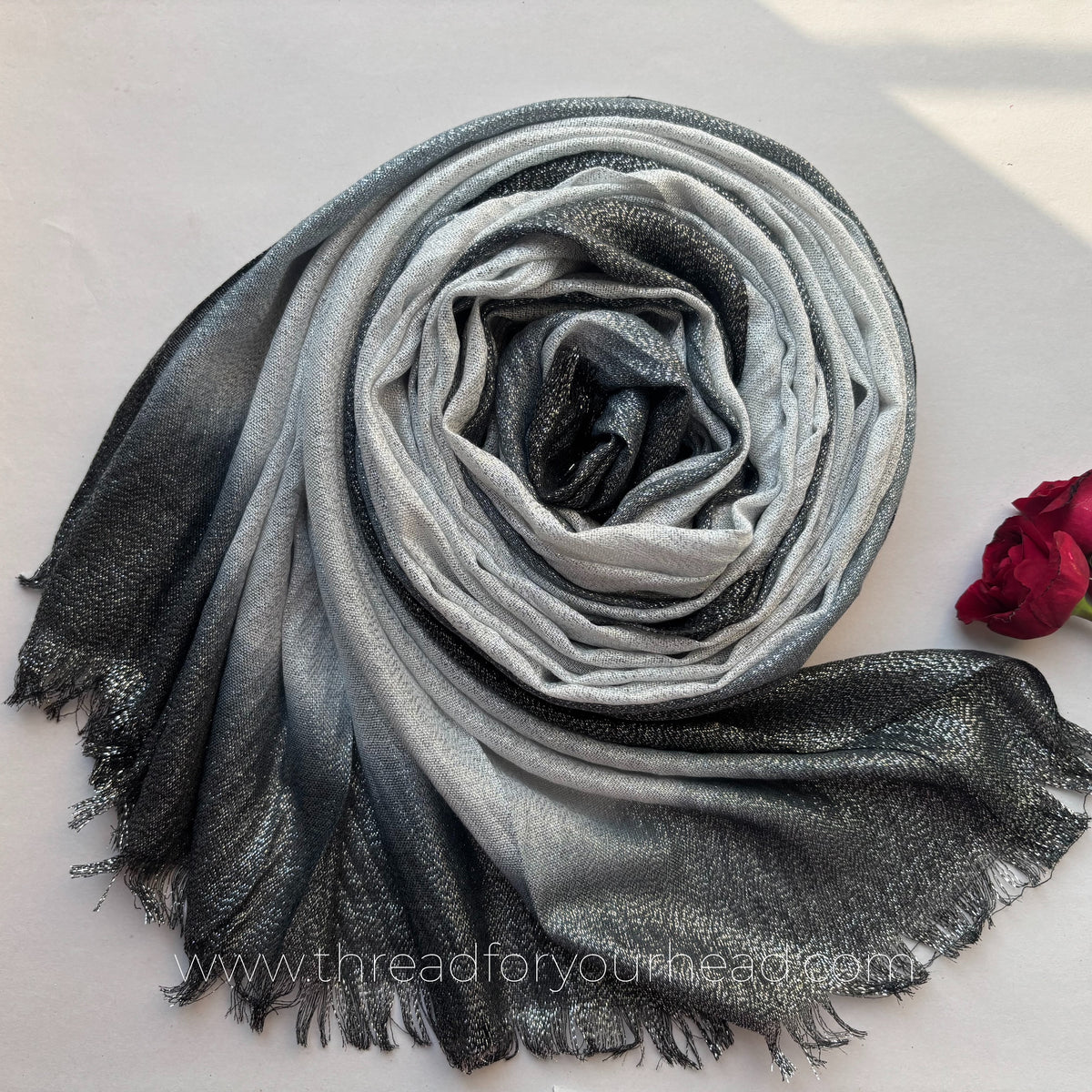 Black and White -Ombre Pleated Shimmer Hijab