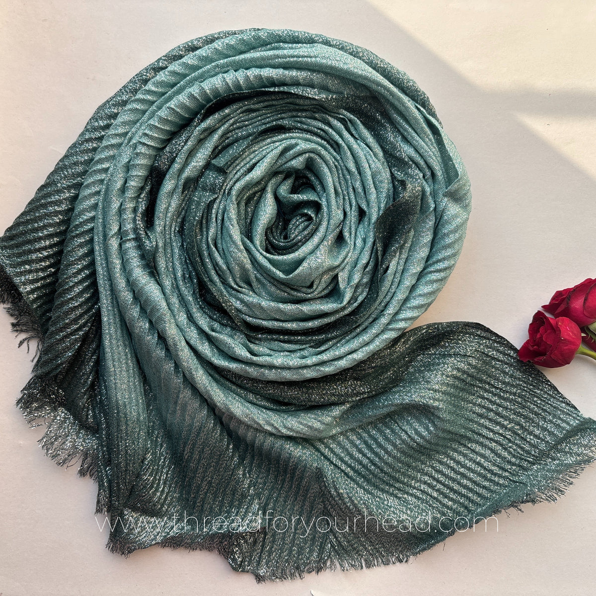 Forest Green -Ombre Pleated Shimmer Hijab