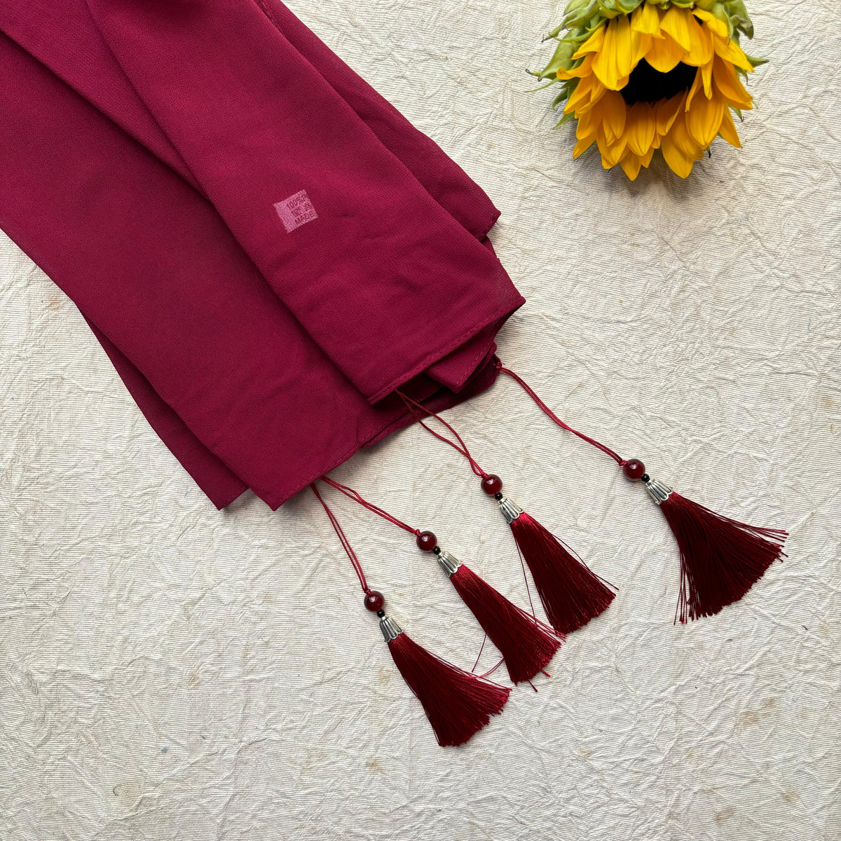 Maroon - Tassel Malaysian Georgette Hijab