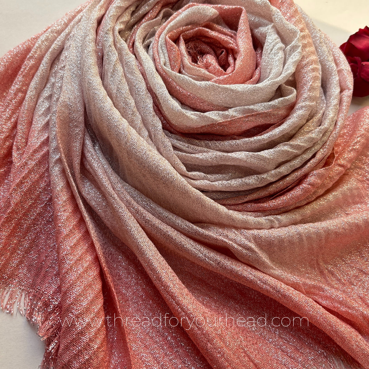 Rose Pink -Ombre Pleated Shimmer Hijab