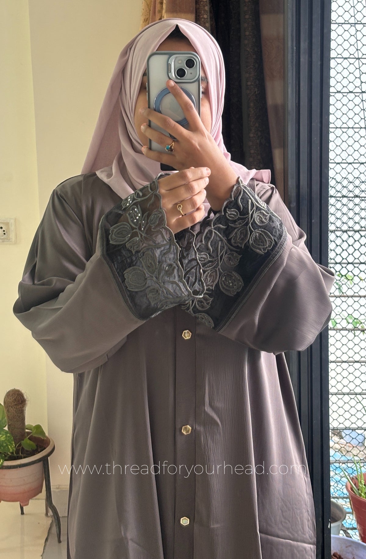 Grey - Sequin Handwork abaya