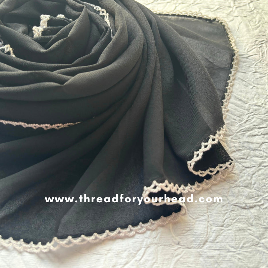 black and white - Crochet Georgette hijab