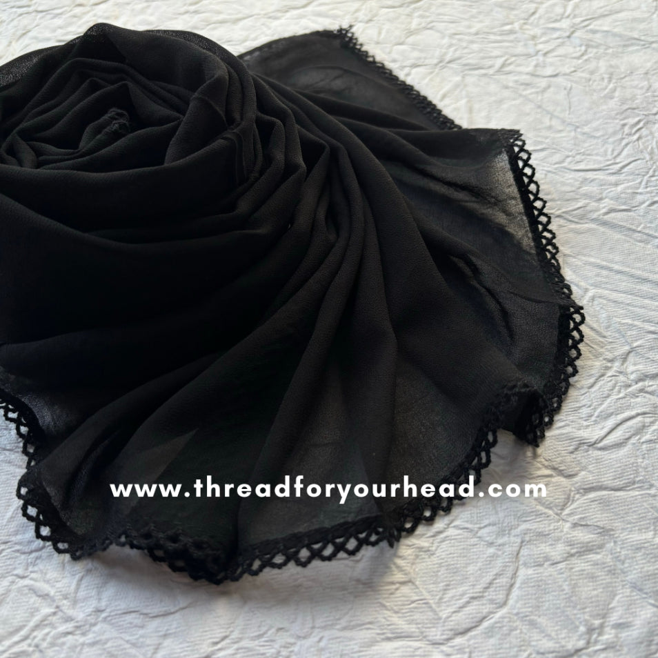black - Crochet Georgette hijab