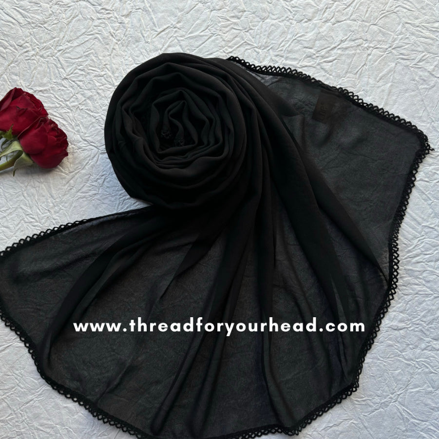 black - Crochet Georgette hijab