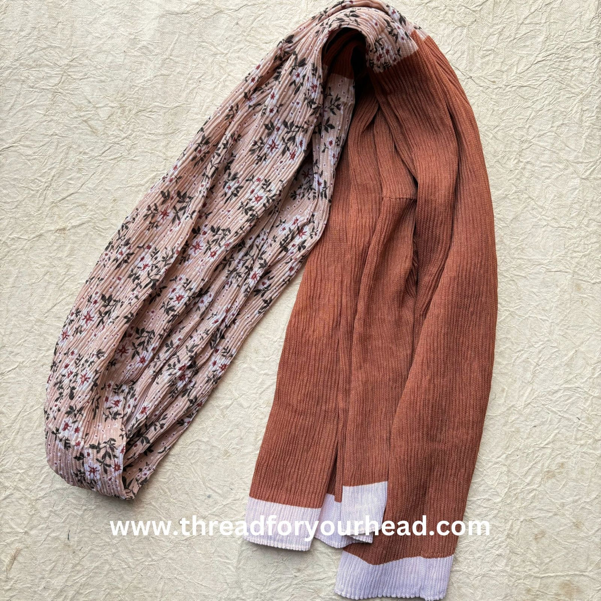 Burnt orange - Floral pleated georgette