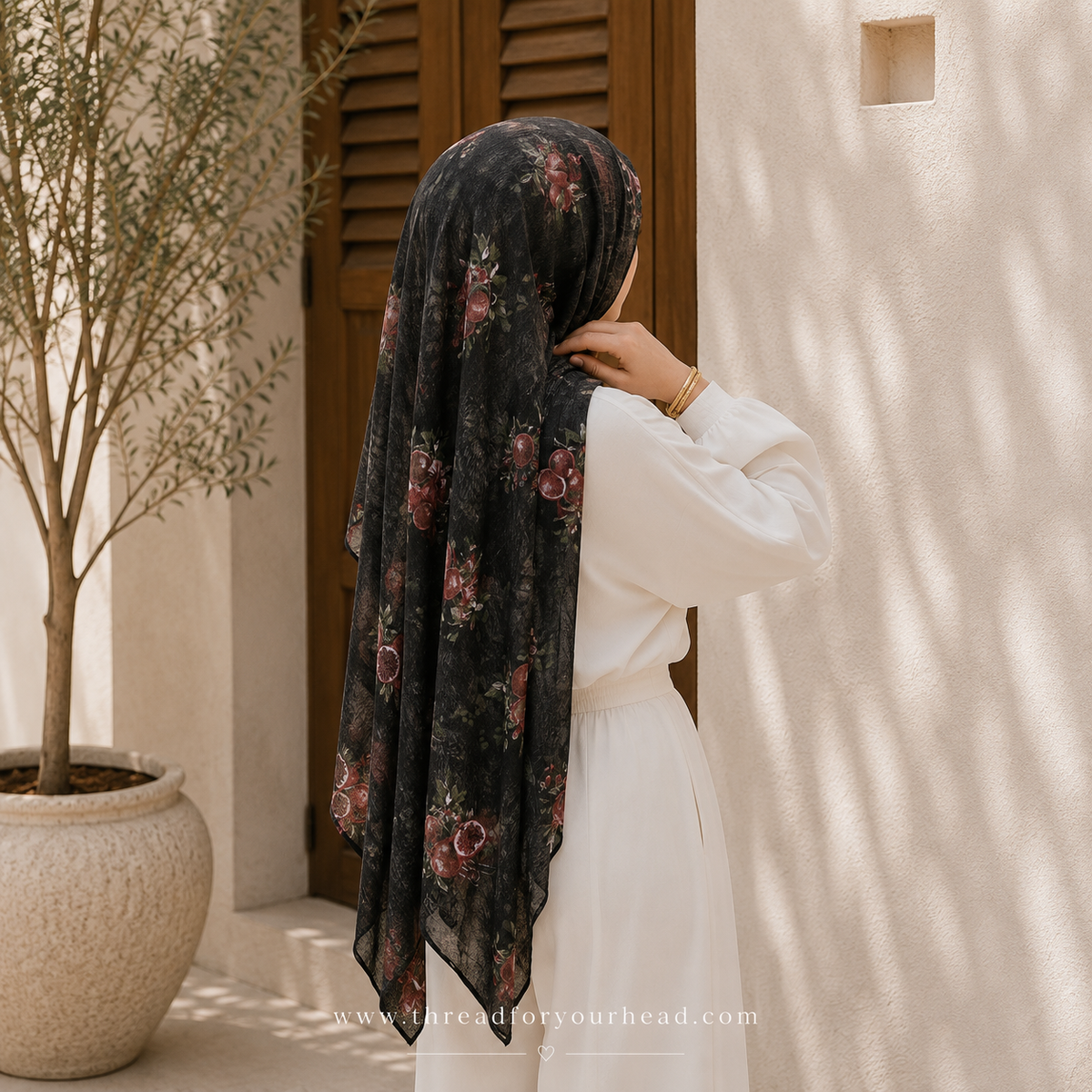 Crimson flower premium modal hijab