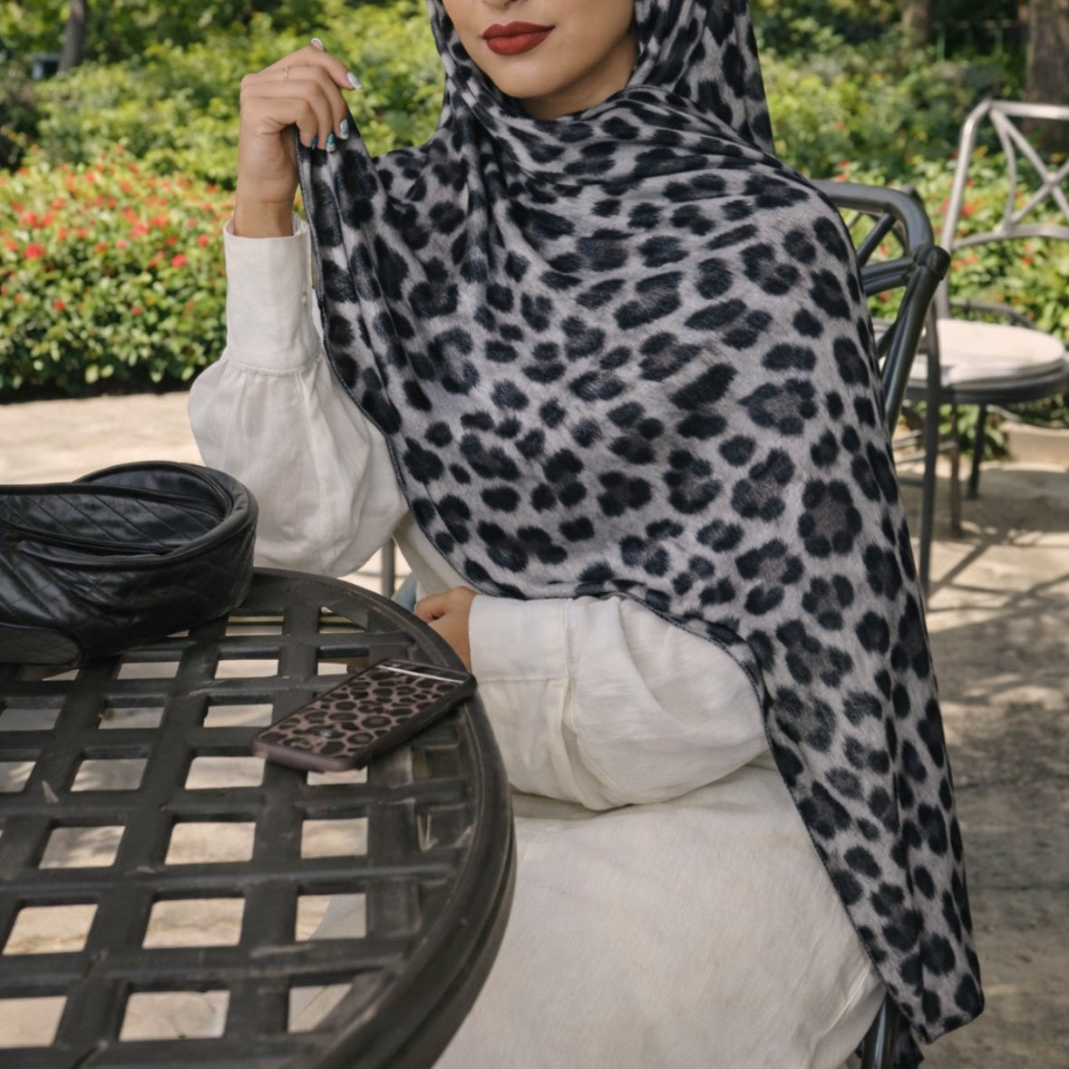 Leopard Modal Hijab - Mist Grey