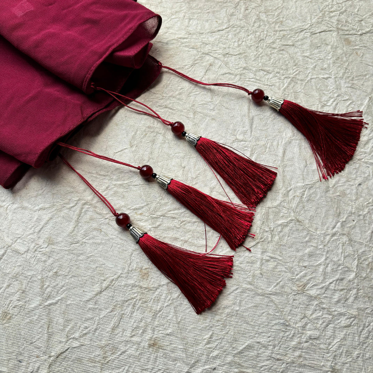 Maroon - Tassel Malaysian Georgette Hijab
