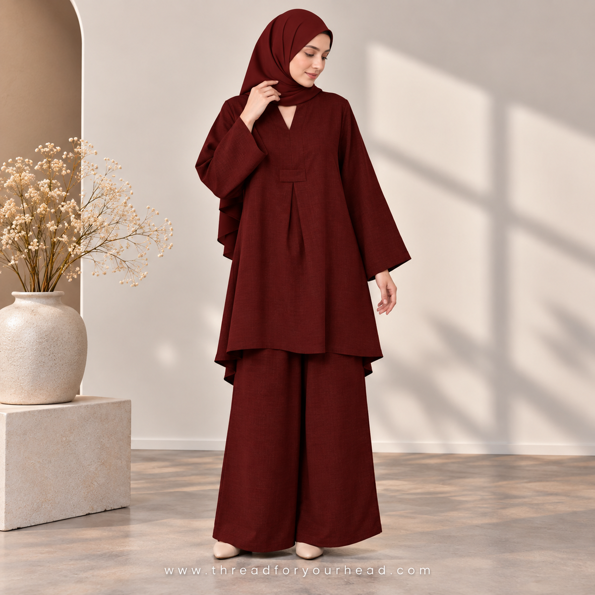 Dark Maroon -Modest Co-ord Set