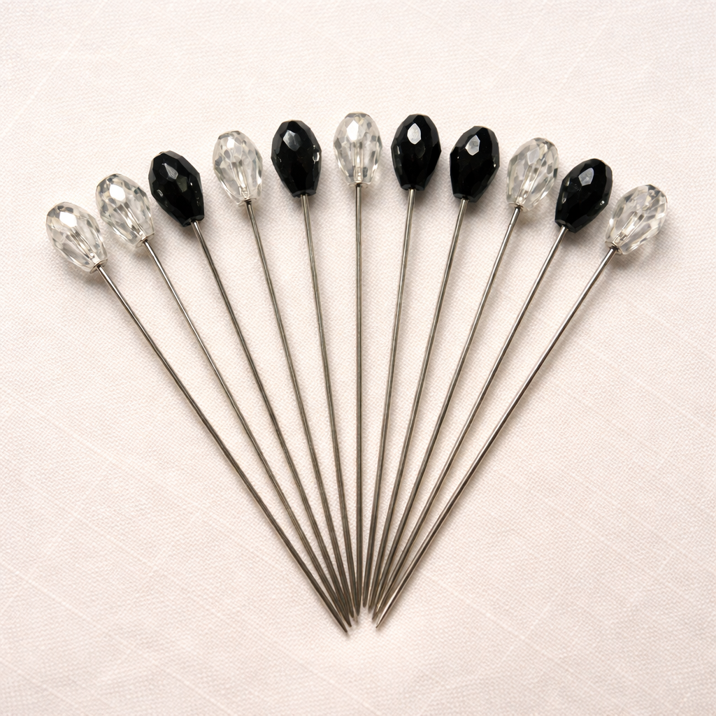 Black and White Crystal Pin - set of 12