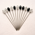 Black and White Crystal Pin - set of 12