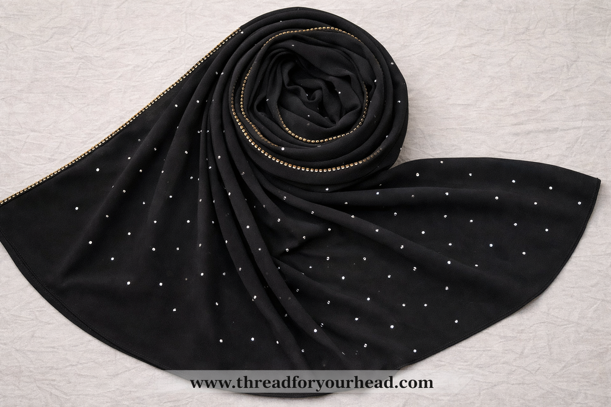 Luxury Rhinestone Diamond Hijab - Black