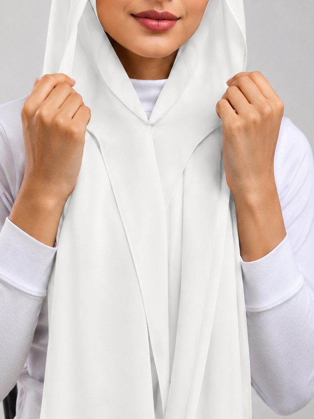 Hijab with attached cap and magnet - White