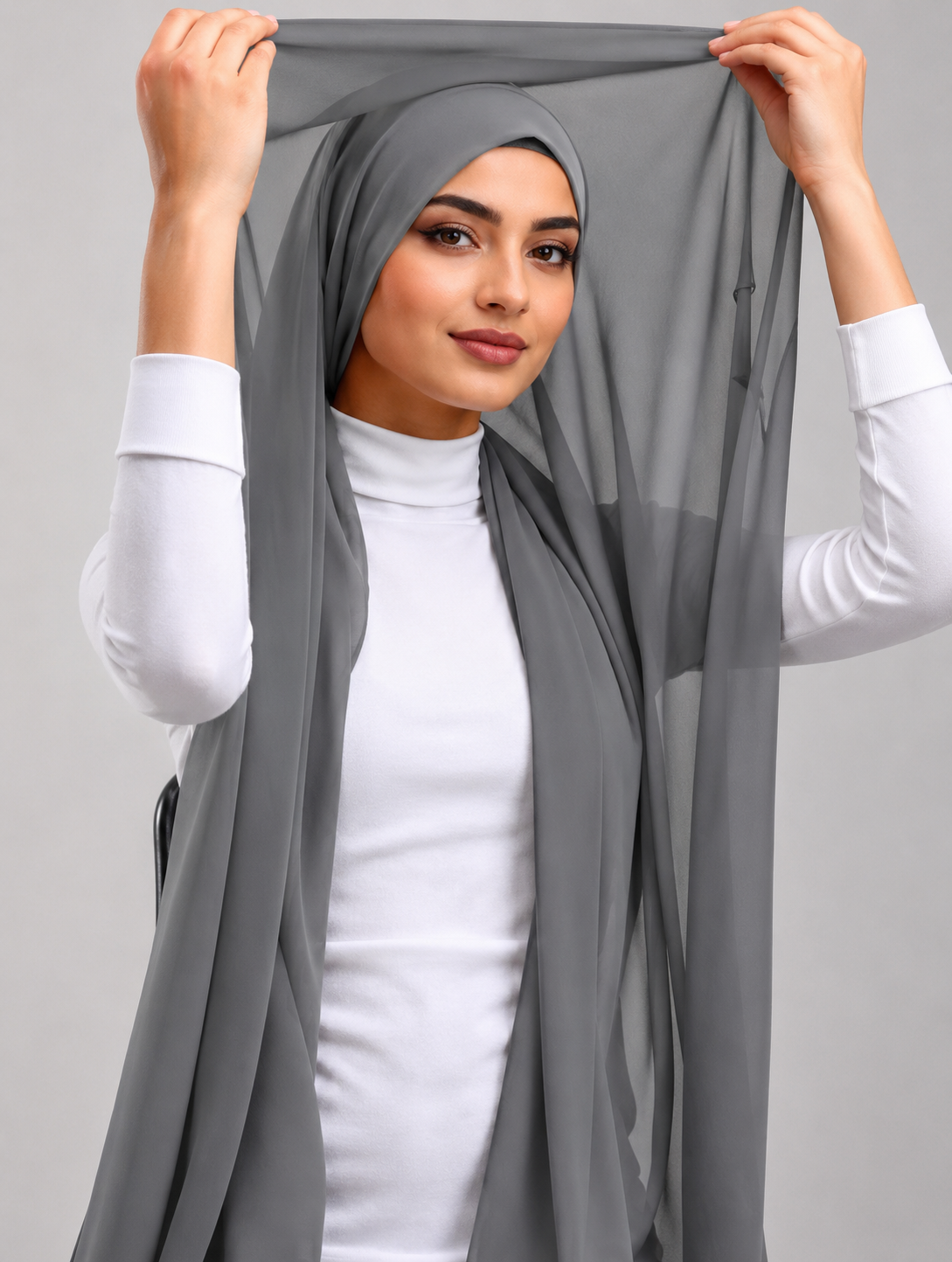 Hijab with attached cap and magnet - Dark Grey