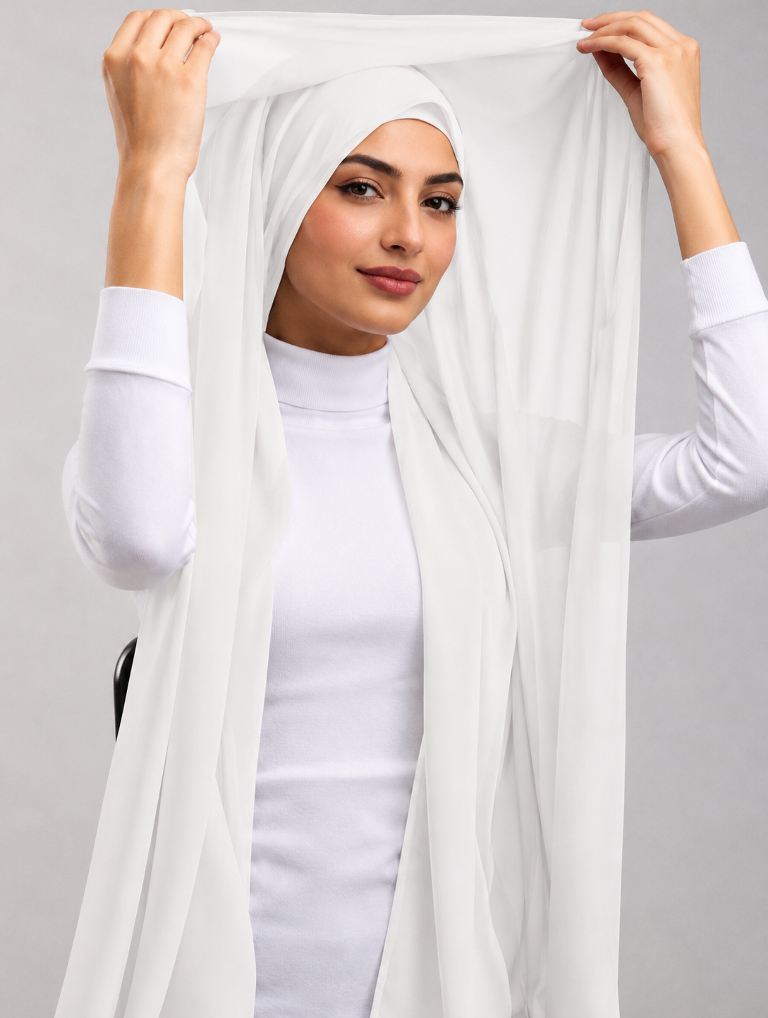 Hijab with attached cap and magnet - White