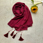Maroon - Tassel Malaysian Georgette Hijab