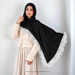 Lace Modal Hijab- Black with white lace