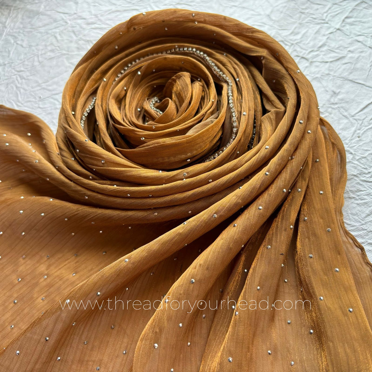 Caramel-Diamond Organza shimmer hijab