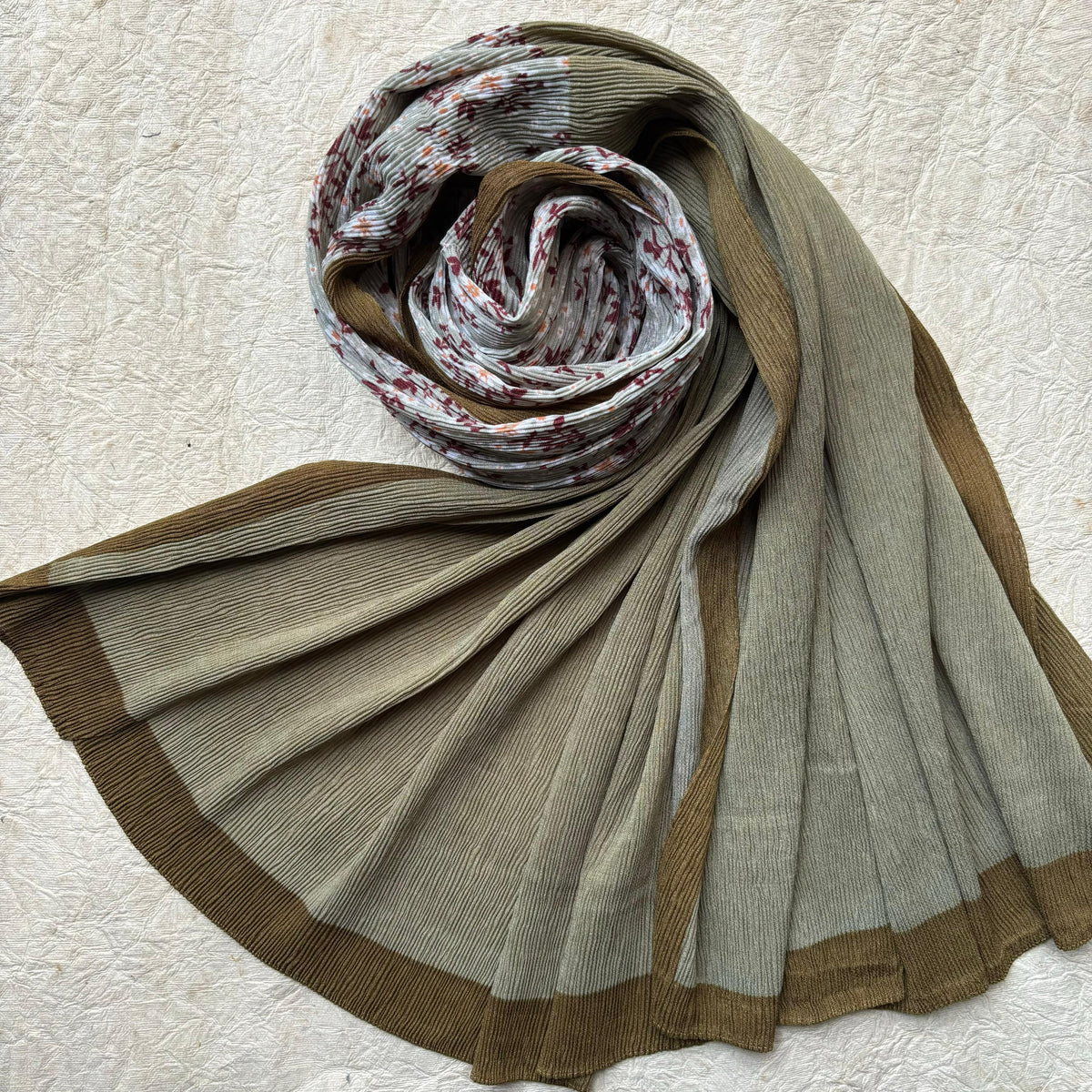 Olive - Floral pleated georgette