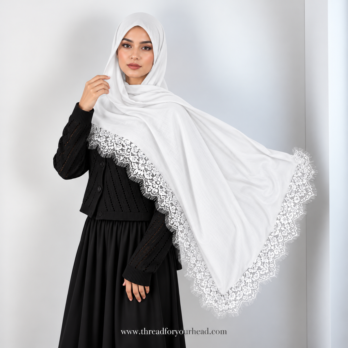 Lace Modal Hijab - Pure White