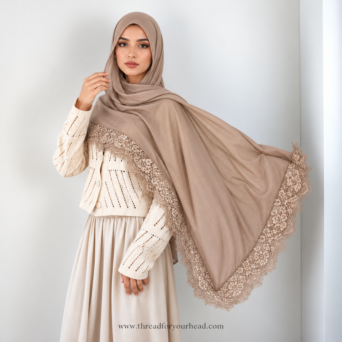Lace Modal Hijab - Nude