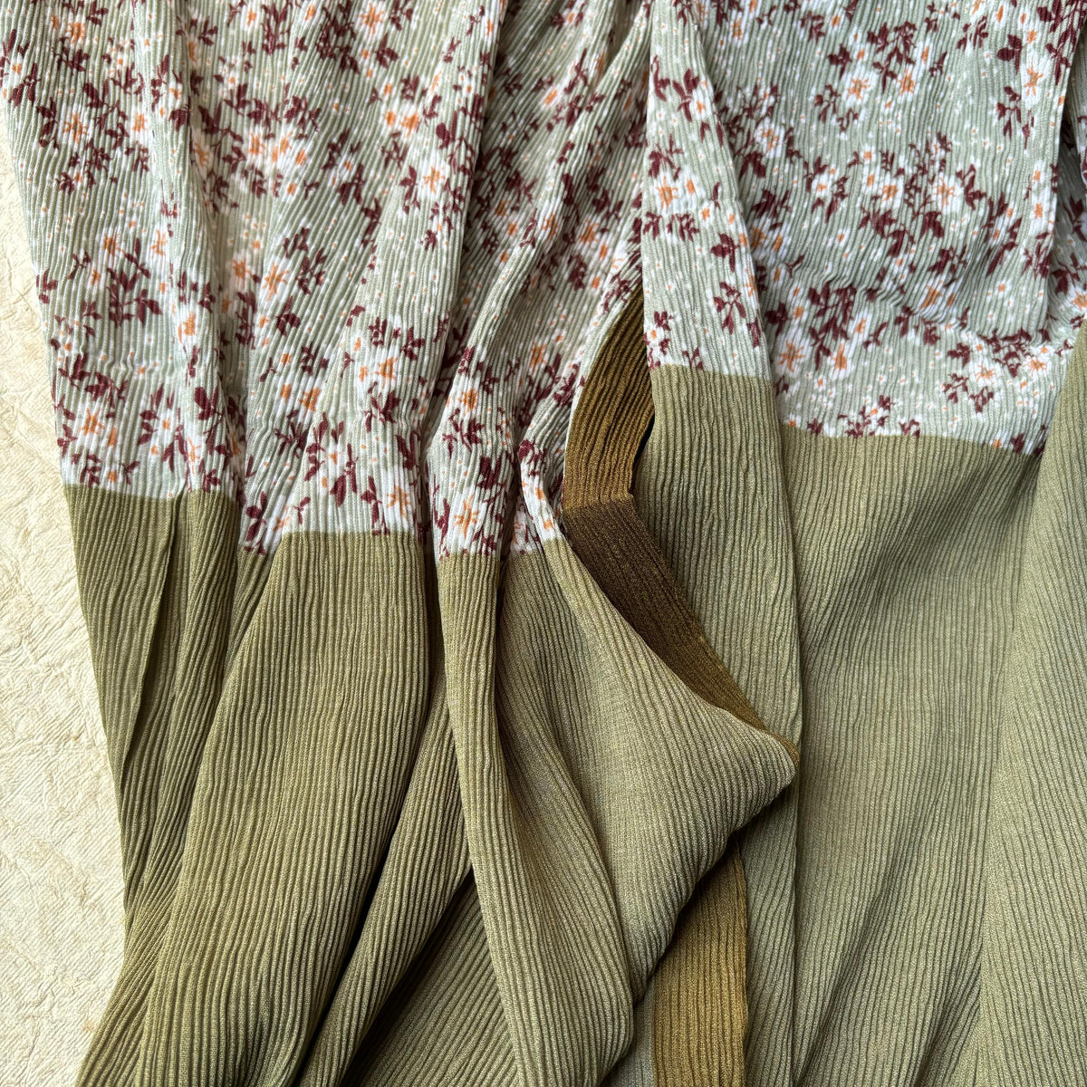 Olive - Floral pleated georgette