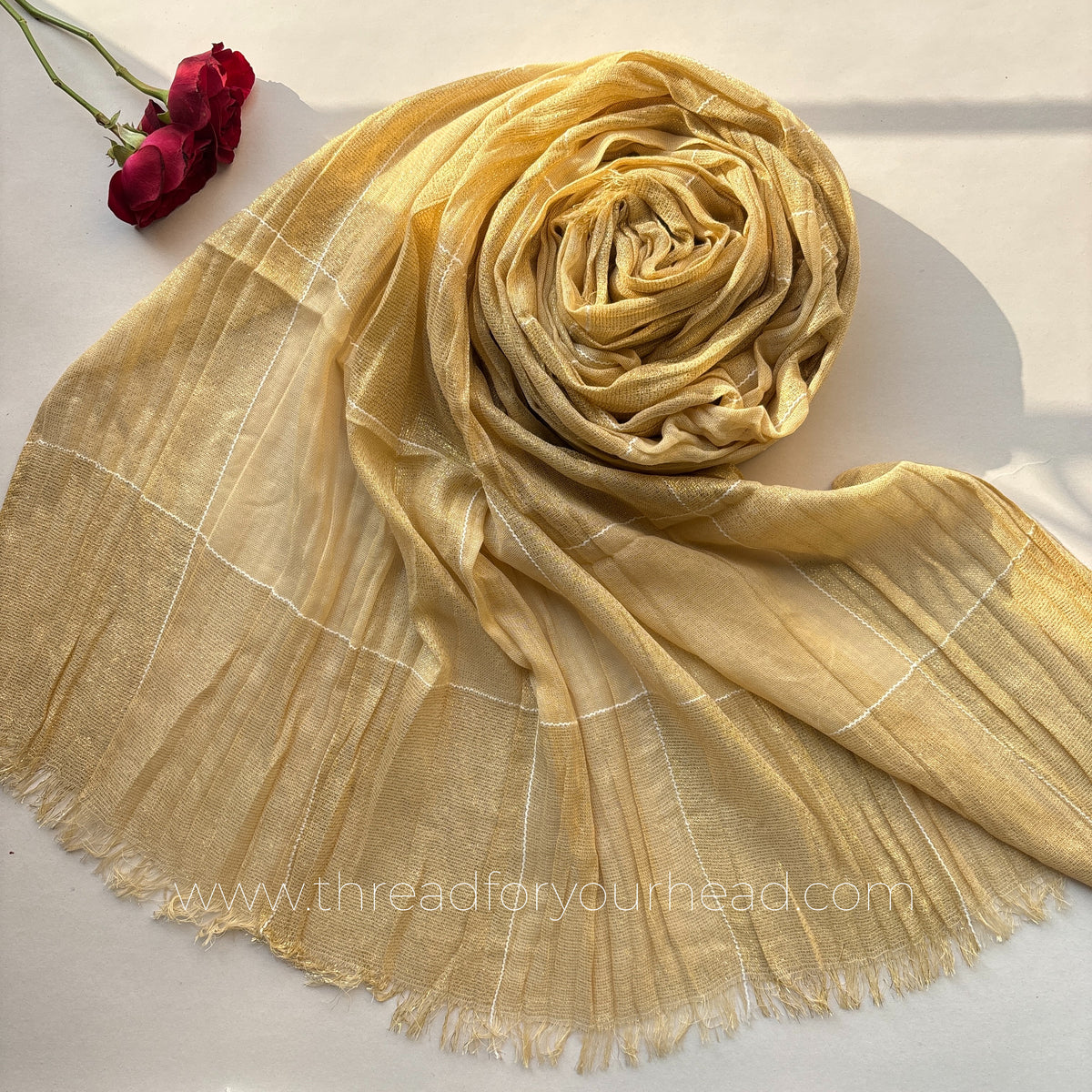 Champagne Gold-Ombre Pleated Shimmer Hijab