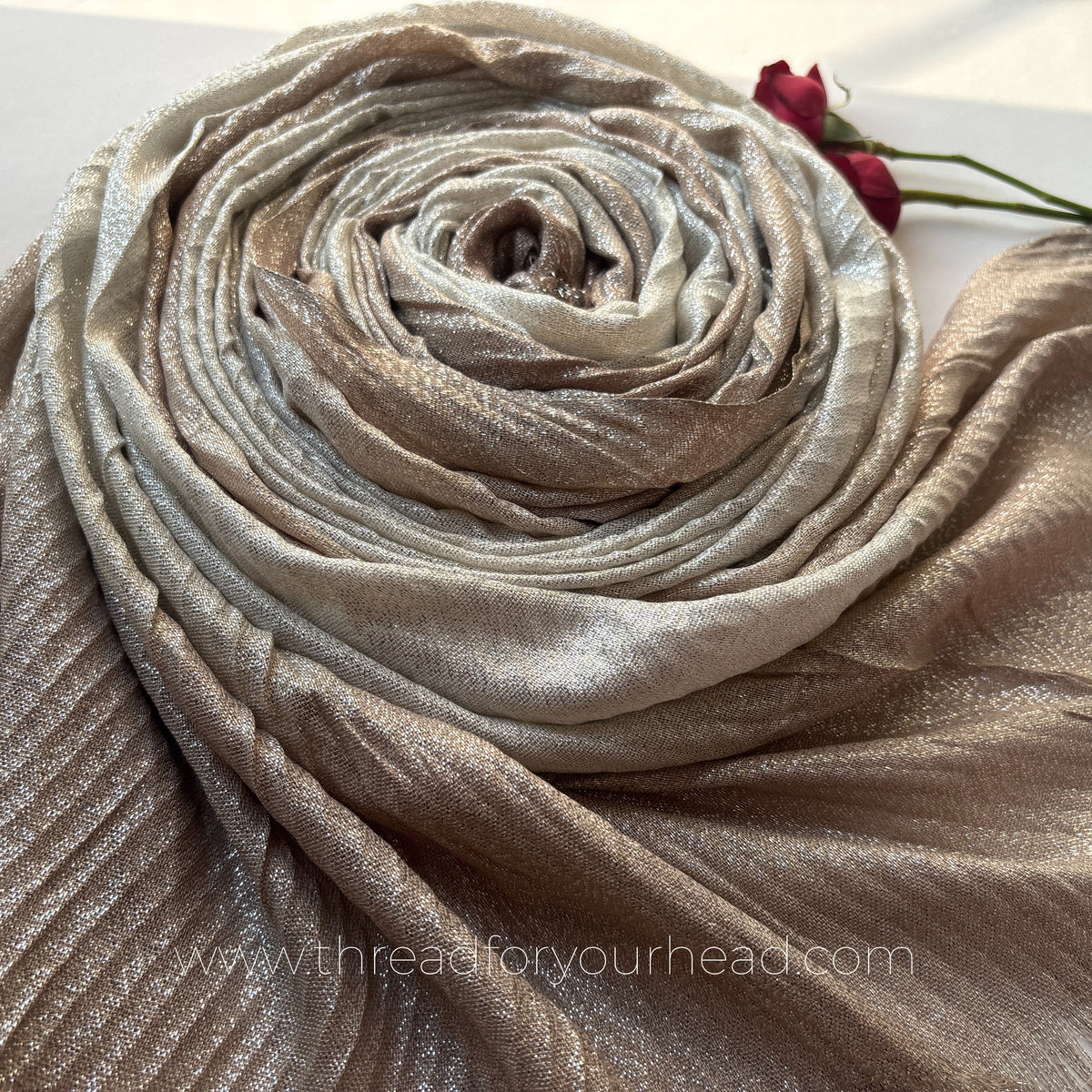 Metallic gold -Ombre Pleated Shimmer Hijab