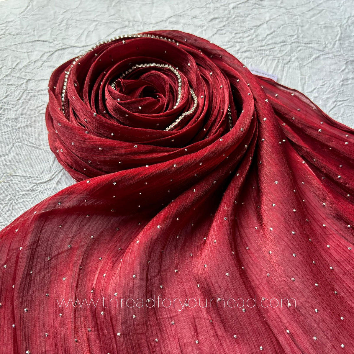 Maroon -Diamond Organza shimmer hijab