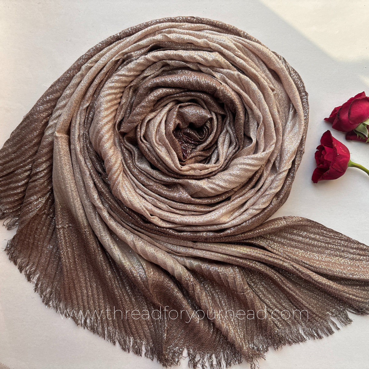 Caramel -Ombre Pleated Shimmer Hijab