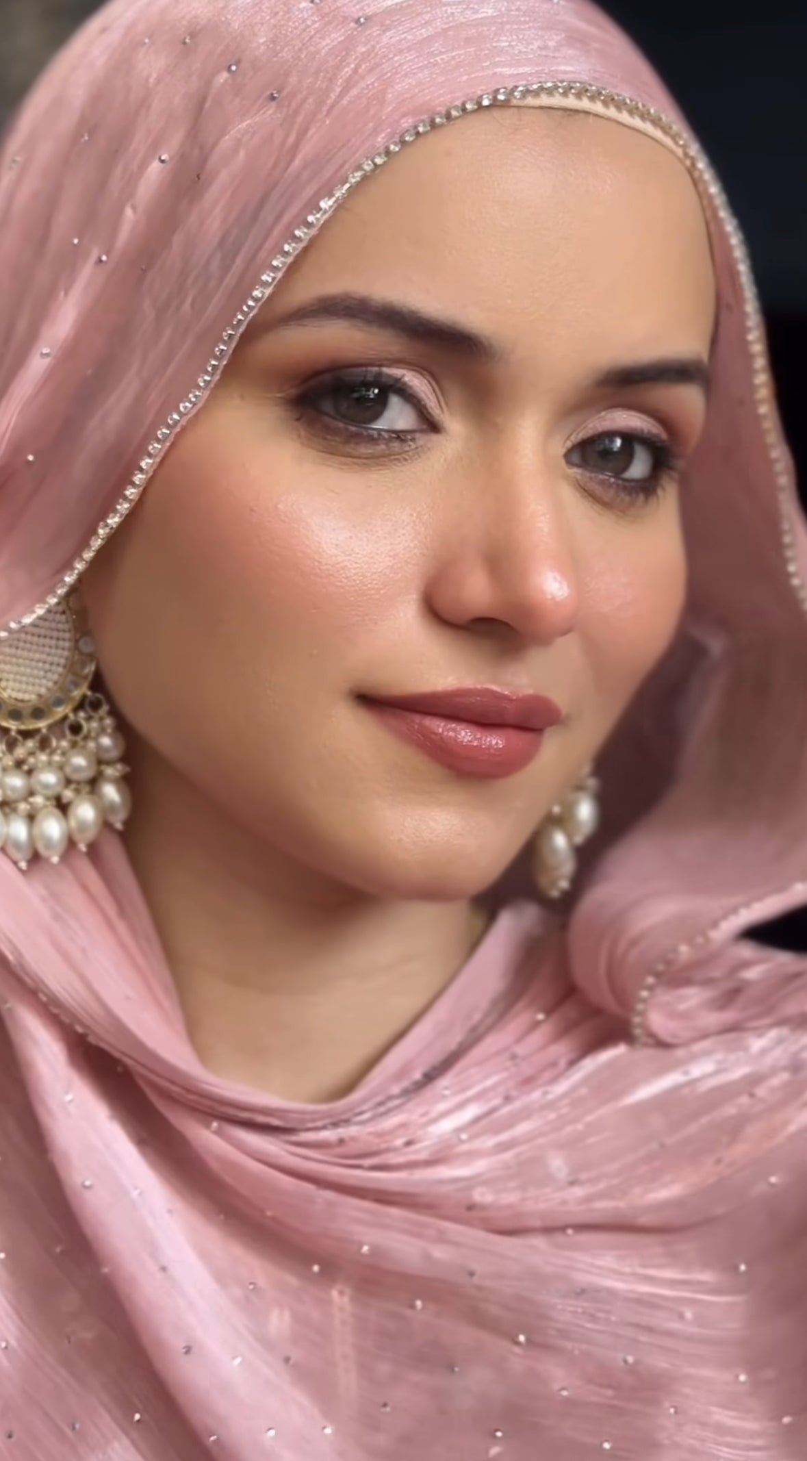Peach Pink-Diamond Organza shimmer hijab