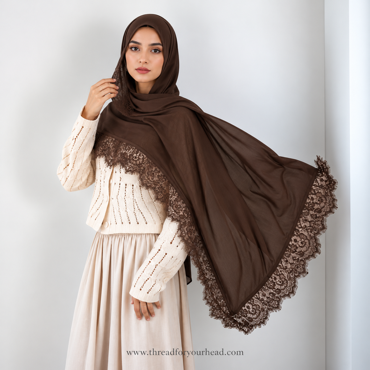 Lace Modal Hijab - Chocolate Brown