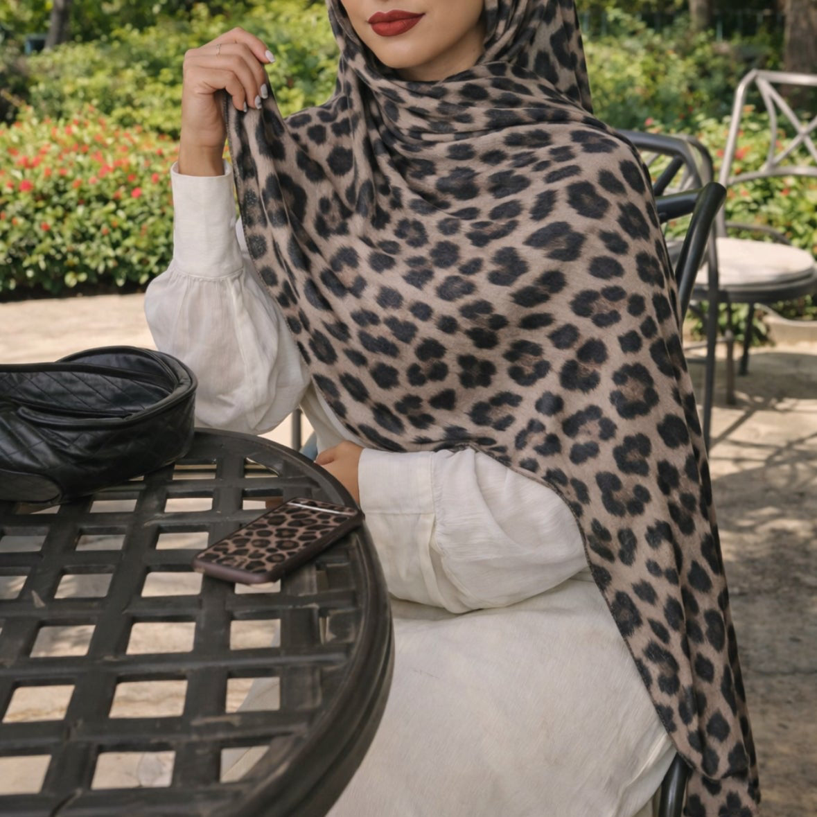 Leopard Modal Hijab - Ash Taupe