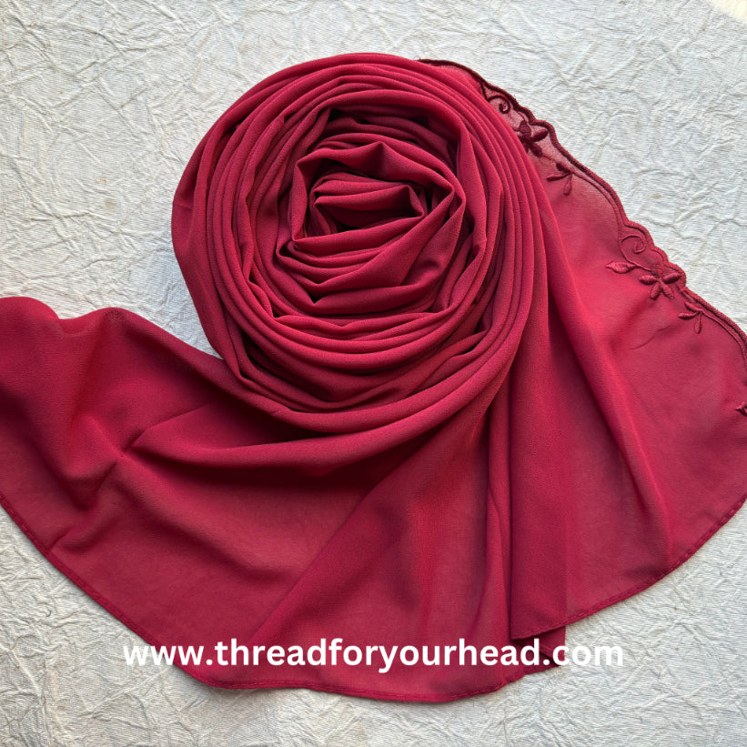 maroon - Scallop Georgette hijab