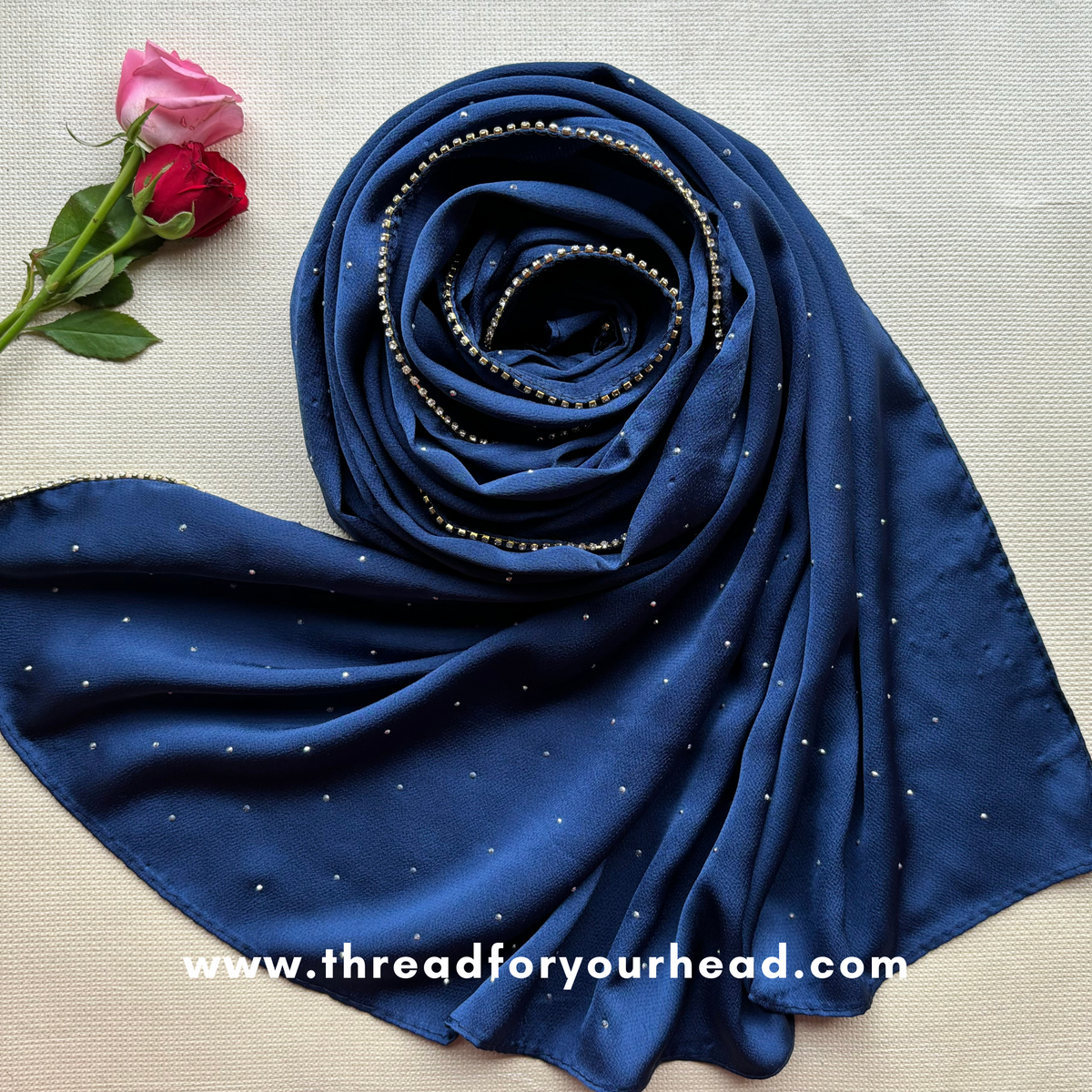 Navy - Rhinestone satin