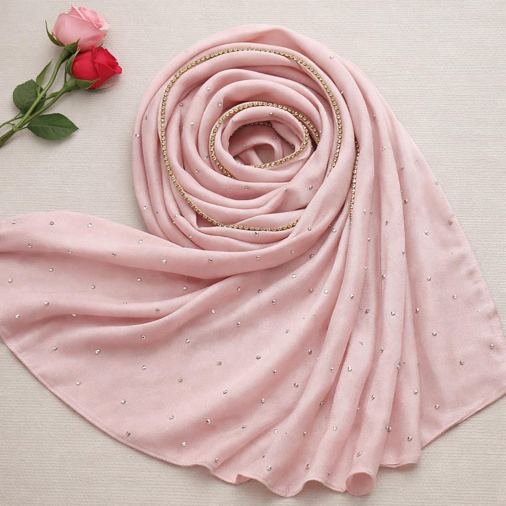 Salmon Pink - Rhinestone satin