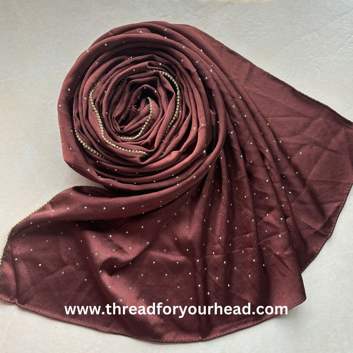 Chocolate Brown - Rhinestone satin
