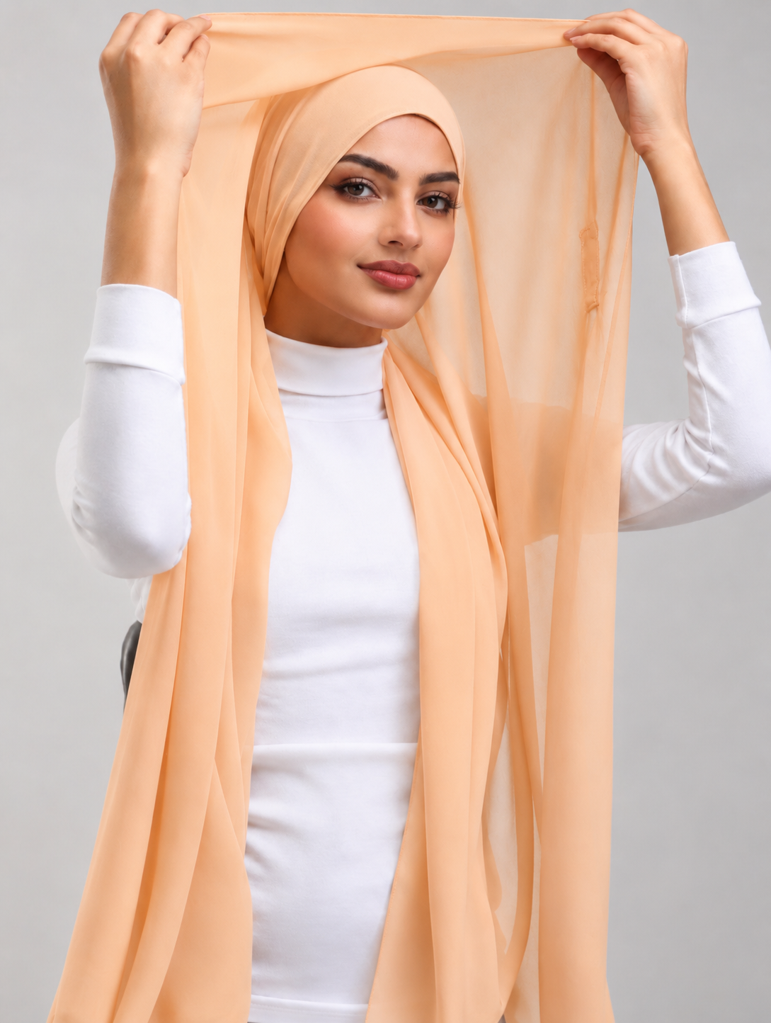 Hijab with attached cap and magnet - Peachy