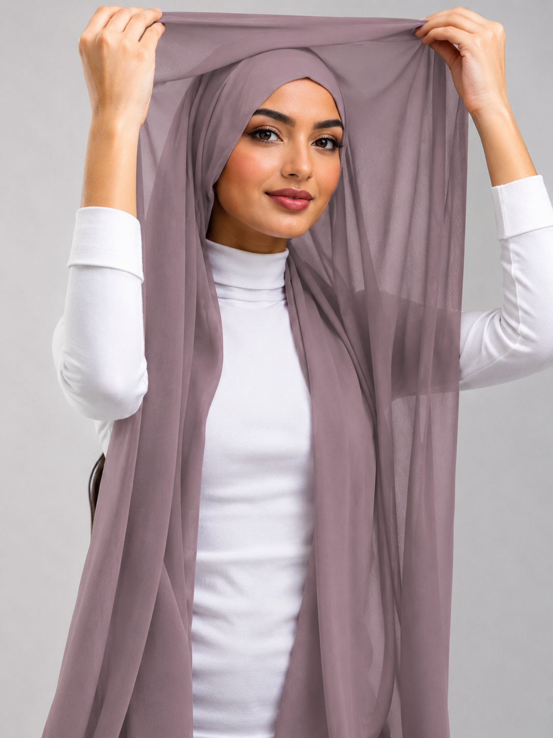 Hijab with attached cap and magnet -Mauve