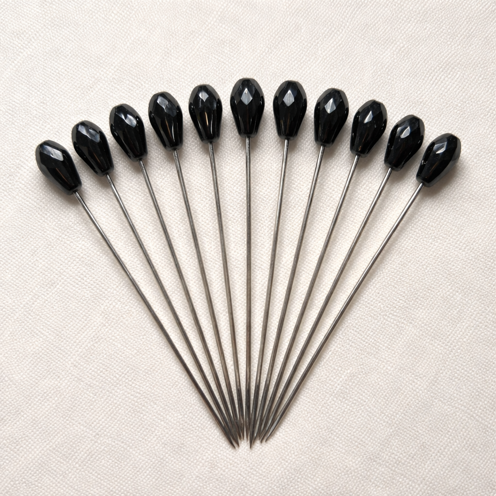 Black Crystal Pin - set of 12